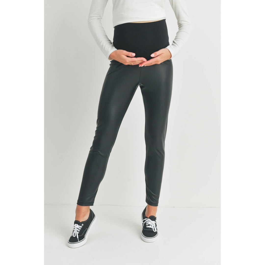 Hello Miz - Faux Leather Maternity Over the Bump Leggings