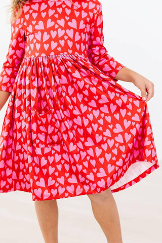 Mila & Rose - Hearts & Hugs 3/4 Sleeve Pocket Twirl Dress