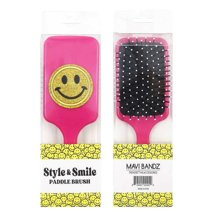 Mavi Bandz Varsity Glitter Smiley Face Large Bright Paddle Hair Brush