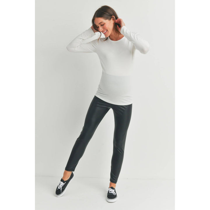 Hello Miz - Faux Leather Maternity Over the Bump Leggings