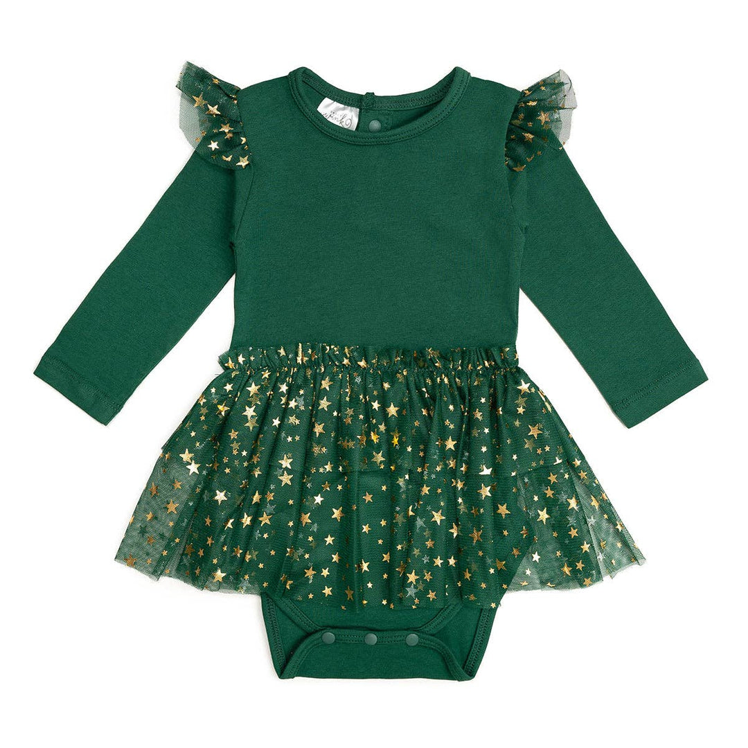 Sweet Wink - Emerald Shimmer Christmas Long Sleeve Tutu Bodysuit