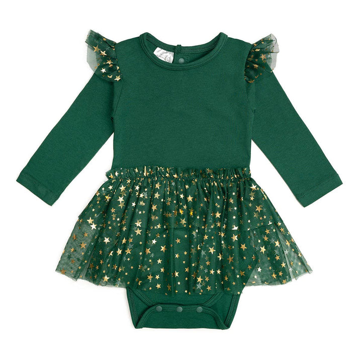 Sweet Wink - Emerald Shimmer Christmas Long Sleeve Tutu Bodysuit