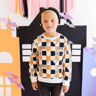 Sweet Wink - Boo Checkered Halloween Sweatshirt - Natural - Boys Clothing