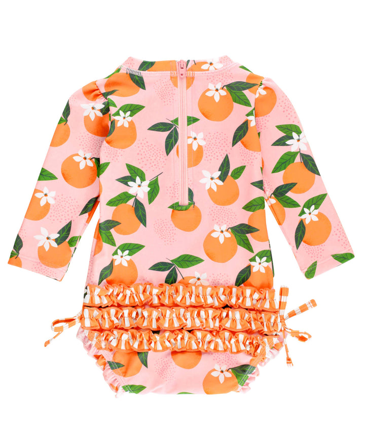 RuffleButts - Orange You The Sweetest Long Sleeve One Piece Rash Guard