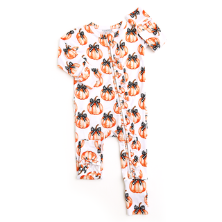 Gigi and Max - Lilith Pumpkin RUFFLE ZIP Halloween Bamboo Pumpkin Sleepies Little