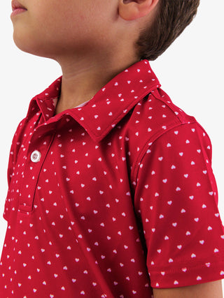 RuffleButts + RuggedButts - Boys Red Heart Polka Dot Knit Short Sleeve Performance Polo
