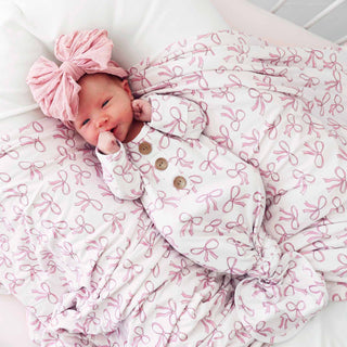 Caden Lane - Blushing Bows Newborn Baby Knot Gown & Hat Set