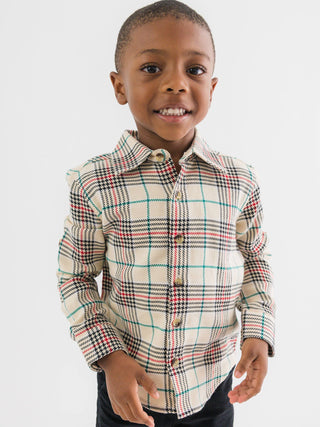 RuffleButts + RuggedButts - Boys Tannen Plaid Long Sleeve Button Down Shirt
