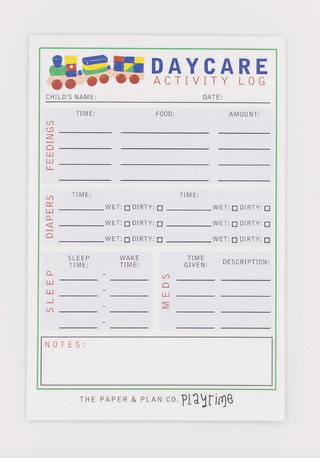 The Paper and Plan Co. - Kids Playtime Pad™ - Daycare Log