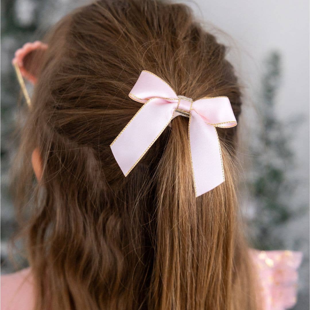 Sweet Wink - Blush Coquette Christmas Bow Clip - Kids Holiday Hair Clip