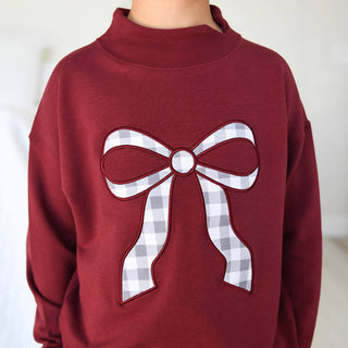 Gigi and Max - Maroon MOCKNECK FLARE SWEATSUIT Gingham Bow Kids Set