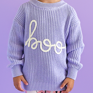 Gigi and Max - Boo Purple SWEATER Solid Knit Halloween Toddler Kids Top