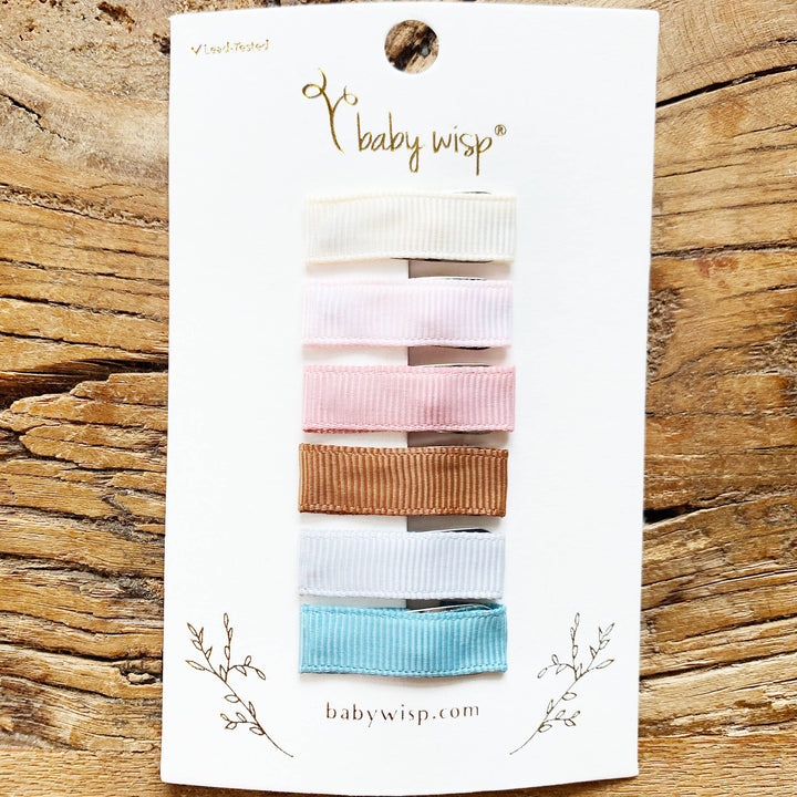 Baby Wisp - 6 Small Snap Ribbon Hair Clips - Calm Wave