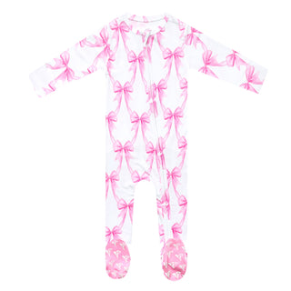 Copper Pearl Bamboo Convertible Zip-Up Footie Bow My Gosh