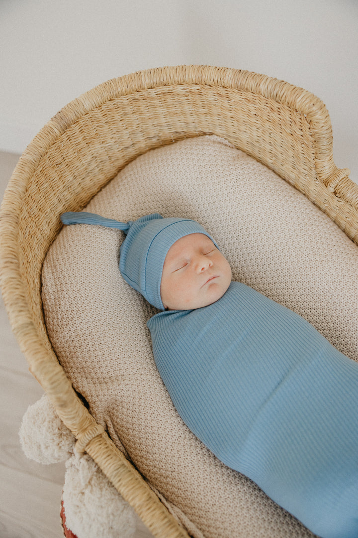 Copper Pearl Rib Knit Swaddle Blanket Atlantic