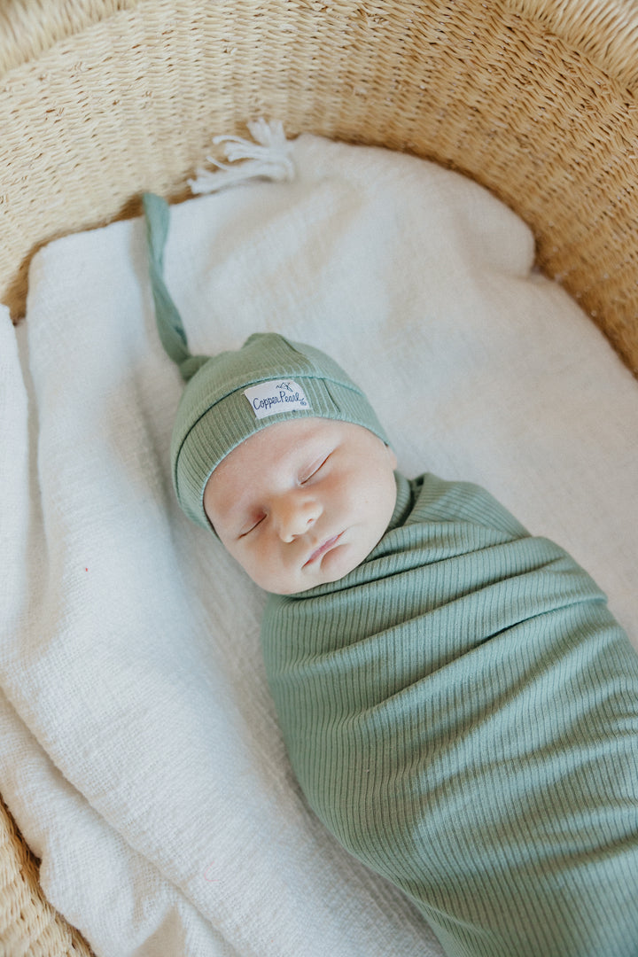 Copper Pearl Rib Knit Swaddle Blanket Clover