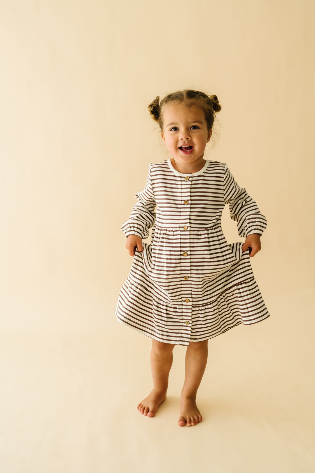 MakeMake Organics Ruffle Dress - Plum Stripes