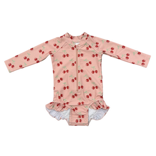 Baby Sprouts Girl's One-Piece Ruffle Rash Guard Swimsuit Cherries