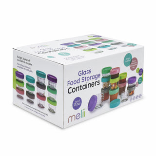 Melii Baby Glass Food Container (6-2oz + 6-4oz) - 12 Piece Set