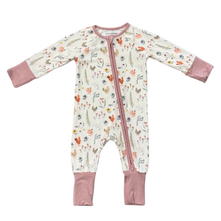 Baby Sprouts Long Sleeve Zip Romper Floral Chicken