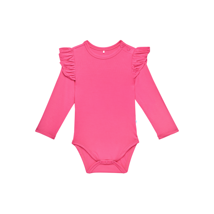 Posh Peanut Hot Pink Long Sleeve Ruffled Bodysuit