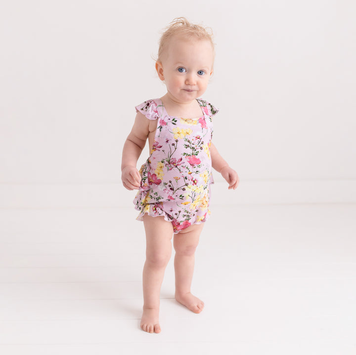 Posh Peanut Gaia Ruffled Strap Bubble Romper