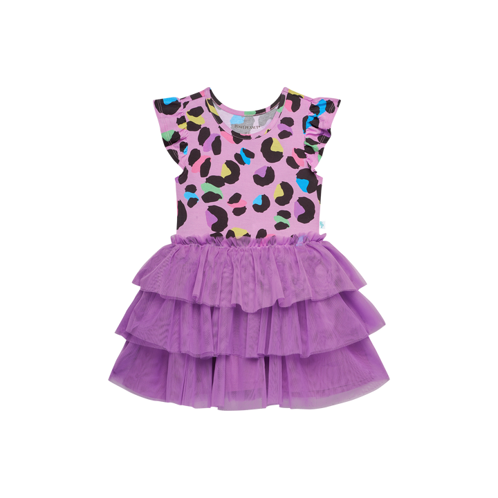 Posh Peanut Electric Leopard Ruffled Sleeve Tulle Dress