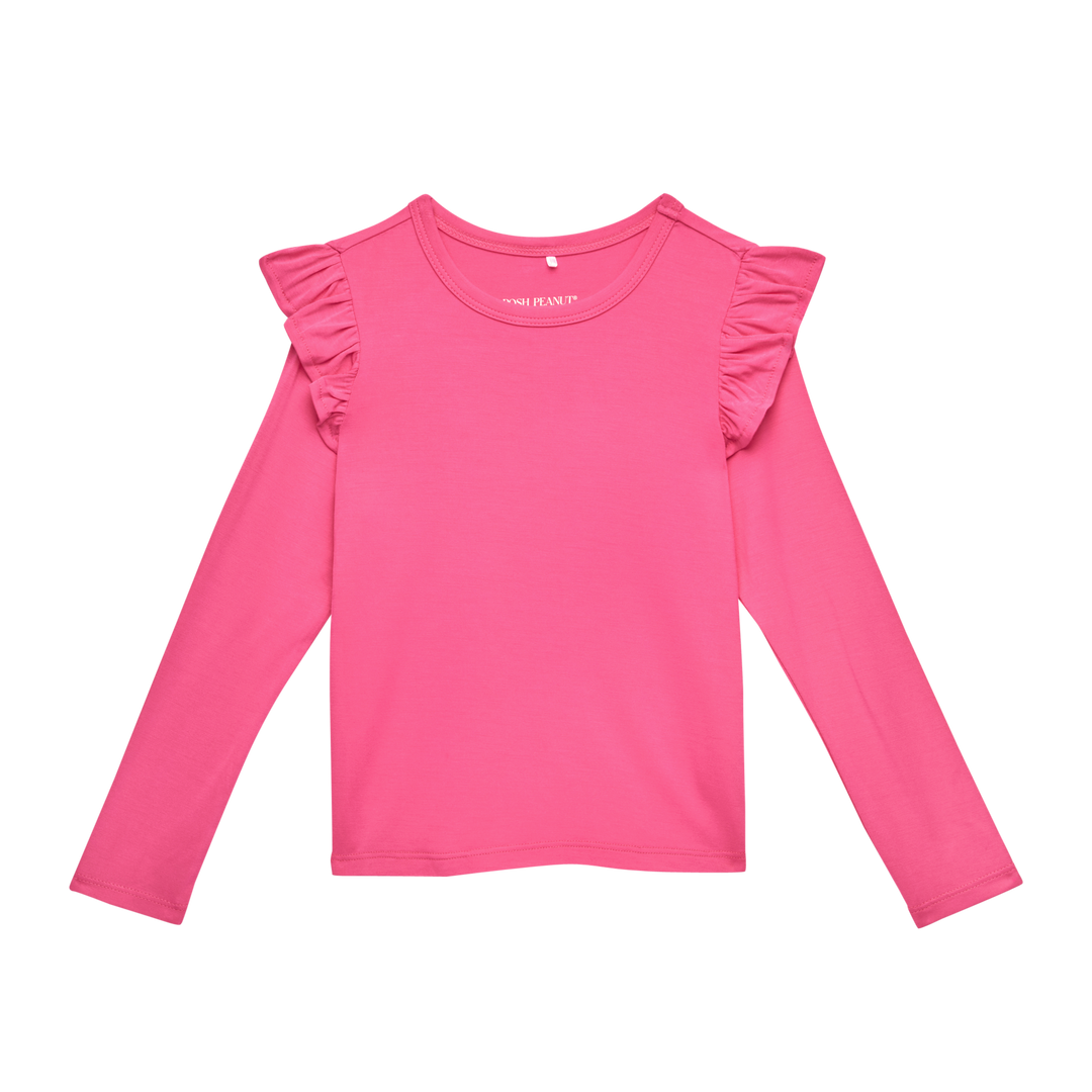 Posh Peanut Hot Pink Long Sleeve Ruffle Shoulder Top