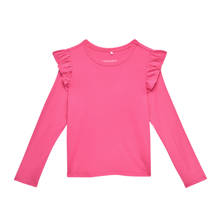 Posh Peanut Hot Pink Long Sleeve Ruffle Shoulder Top