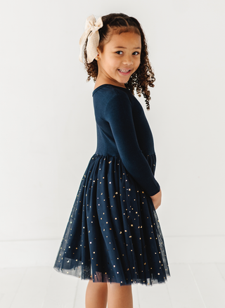 Bird & Bean® - Kids Party Dress - Girls Navy Tulle Holiday Dress - Esme