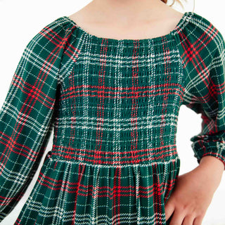 Dreamiere - Dasher's Plaid Long Sleeve Tiered Smocked Dress