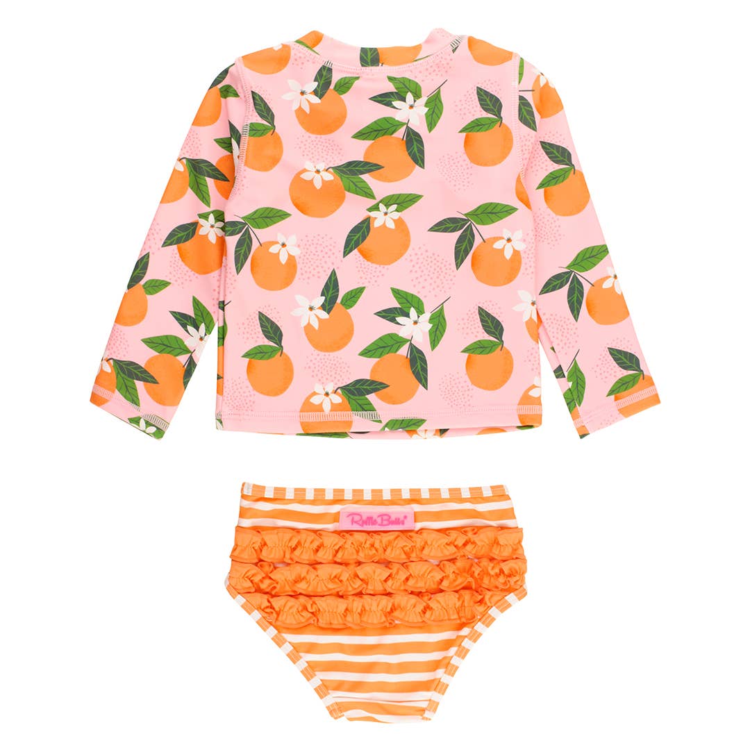 RuffleButts - Orange You The Sweetest Long Sleeve Zipper Rash Guard Bikini