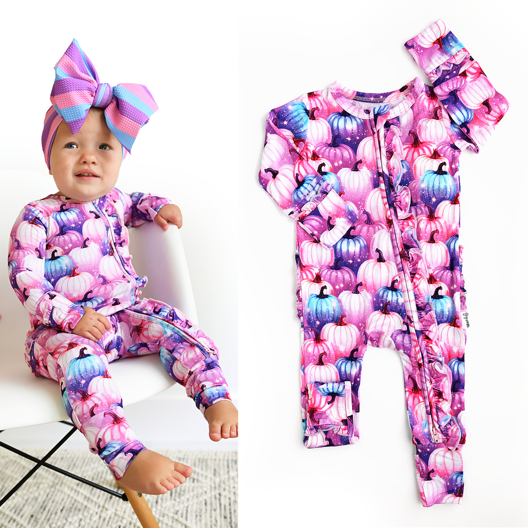 Gigi and Max - Carrie Pumpkins Ruffle Zip Bamboo Baby Pajama Halloween