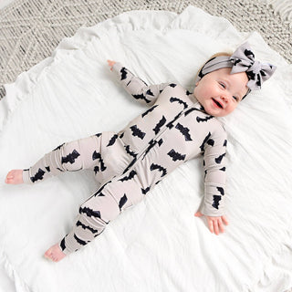 Gigi and Max - Vlad Gray Bats ZIP Bamboo Halloween Sleepies Little