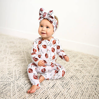 Gigi and Max - Brady Football ZIP Bamboo One Piece Baby Outfit