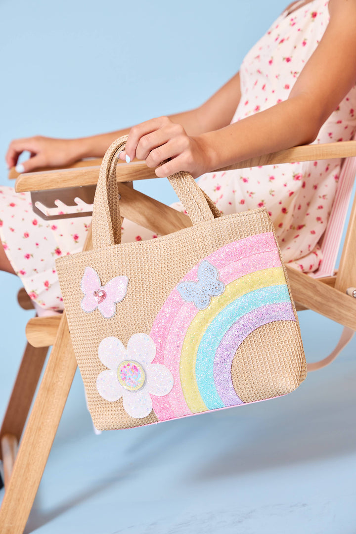 OMG Accessories - Daisy & Rainbow Straw Mini Tote Bag