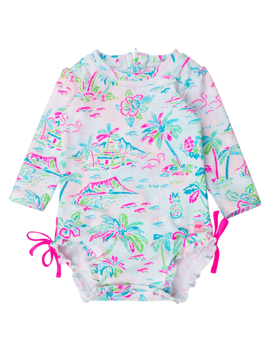 RuffleButts + RuggedButts - Baby Girls Tropical Resort Long Sleeve One Piece Rash Guard