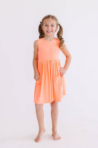 Mila & Rose Neon Coral Tank Pocket Twirl Dress | Girls Twirl Dress