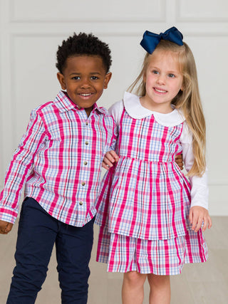 RuffleButts + RuggedButts - Boys Adley Plaid Long Sleeve Button Down Shirt