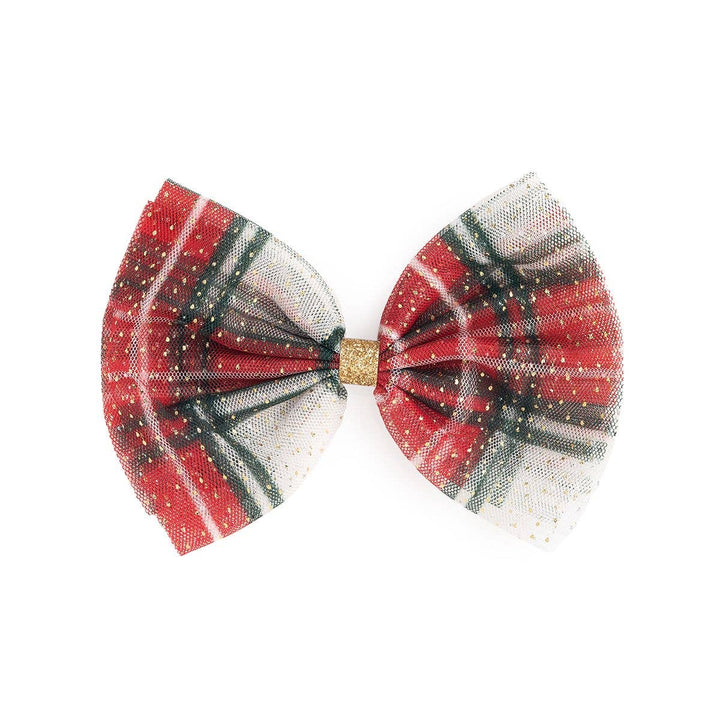 Sweet Wink - Christmas Plaid Tulle Bow Clip - Kids Holiday Hair Clip