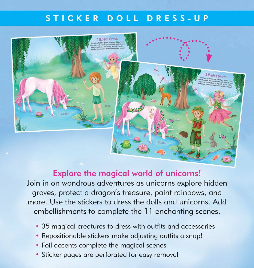 Peter Pauper Press - Unicorns Sticker Doll Dress-Up Book