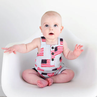 Gigi and Max - George Blue Flag Organic Coastal Coveralls 4th of July
