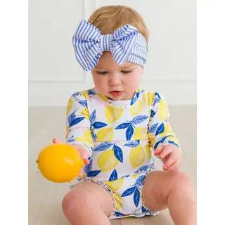 RuffleButts + RuggedButts - Baby Girls Lemon Capri Long Sleeve One Piece Rash Guard