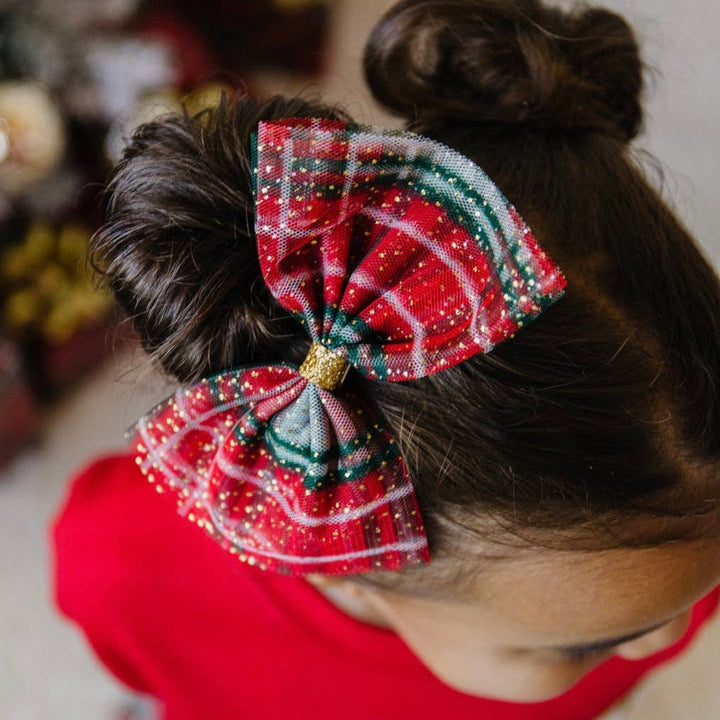 Sweet Wink - Christmas Plaid Tulle Bow Clip - Kids Holiday Hair Clip