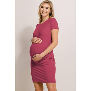 Hello Miz - Ribbed Round Neck Maternity Bodycon T-Shirt Dress