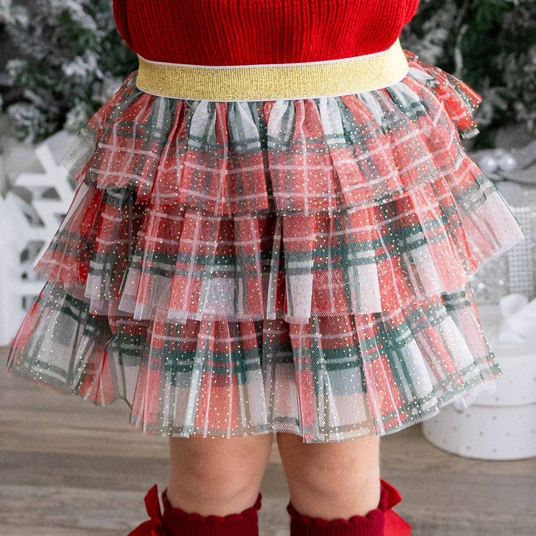 Sweet Wink - Christmas Plaid Tiered Tutu - Dress Up Skirt - Holiday Tutu