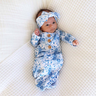 Caden Lane - Betsy's Blooms Newborn Baby Knot Gown & Hat Set