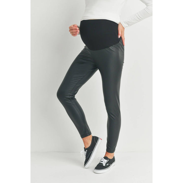 Hello Miz - Faux Leather Maternity Over the Bump Leggings