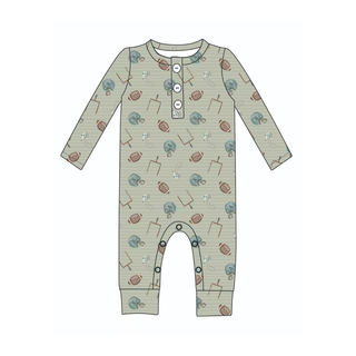 Emi Lei - Bamboo Long Sleeve Henley Romper - Football