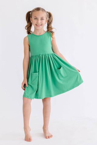 Mila & Rose Kelly Green Tank Pocket Twirl Dress | Girls Twirl Dress